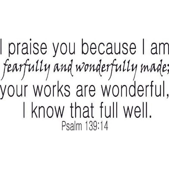 Psalm 139:14, Bible Verse Vinyl Wall Decal by Scripture Wall Art, 11"x22" Black, Christian, Psalms