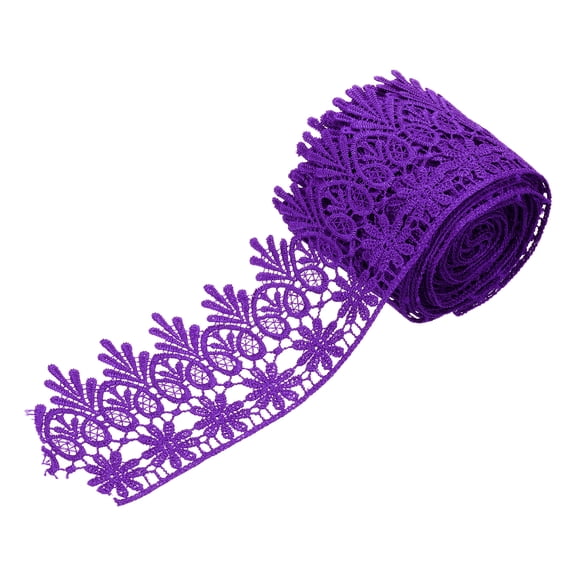 Uxcell 3 Inch Wide 5 Yard Lace Ribbon Floral Pattern Purple Embroidered Edge Lace Trim Ribbons for Sewing Making, DIY Crafts, Gift Wrapping, Wedding Decor
