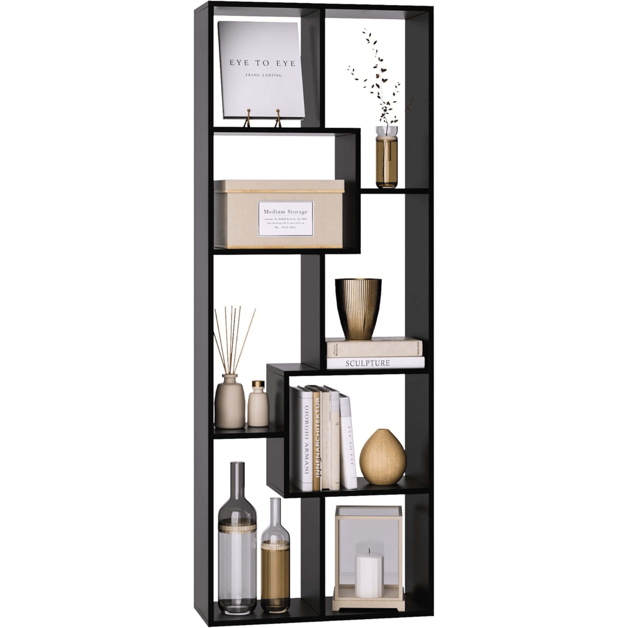 Homy Casa 71" Tall Geometric Bookcase, Open Display Shelf for Living Room & Home Office, Black