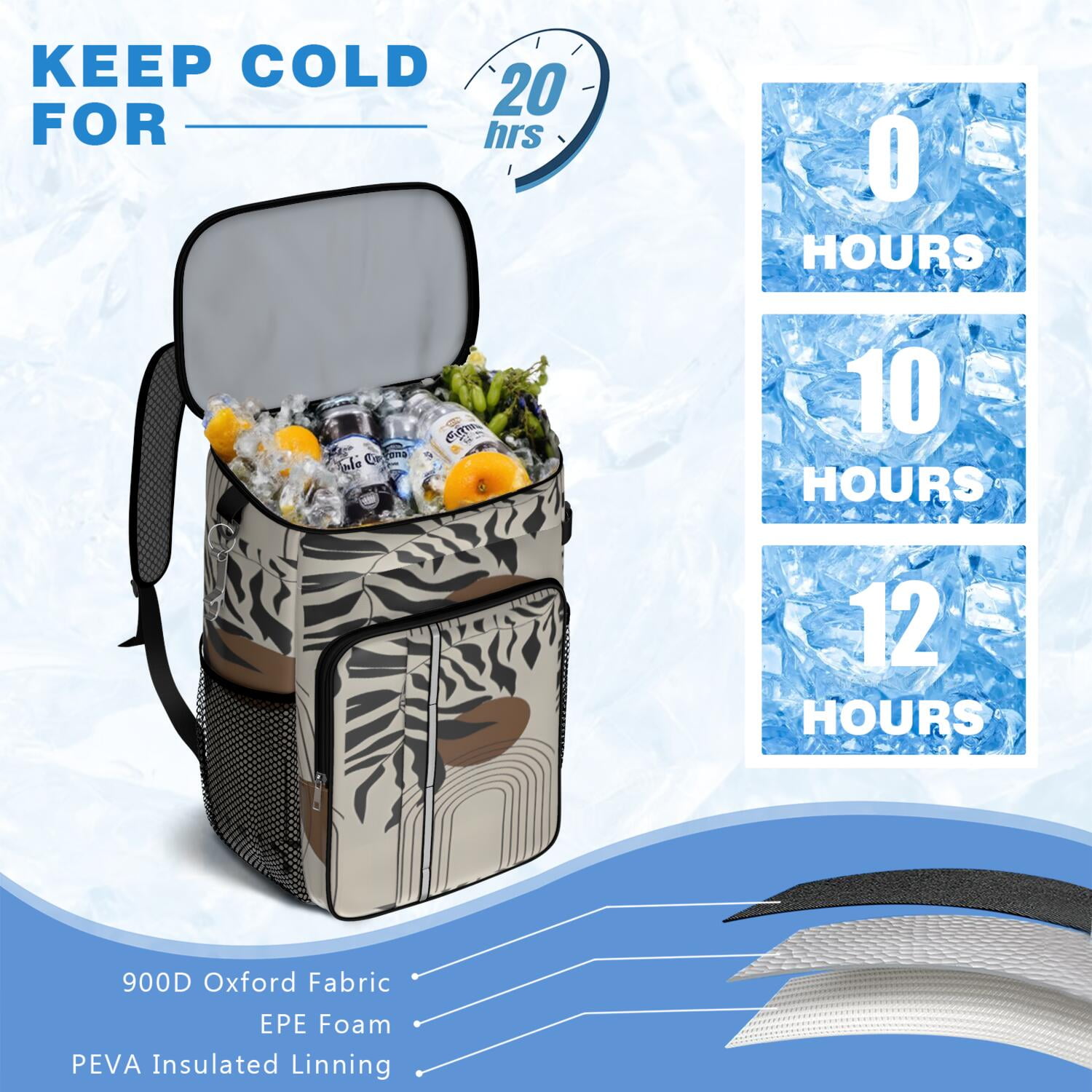 Travel Cooler Bag - Boho Bohemian Art Camping Beer Cooler Backpack with Bottle Opener- Waterproof Insulated Picnic Backpacks - Cooler Bag for Beach