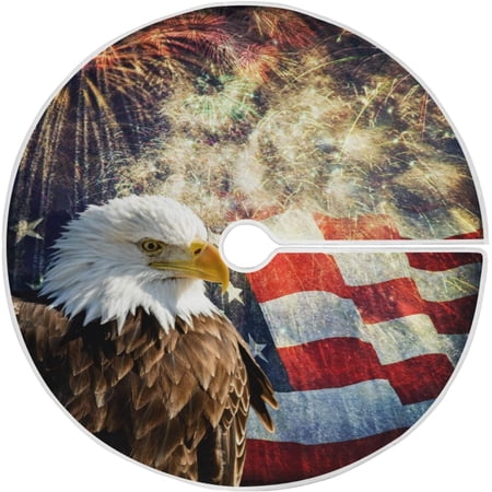 ZHANZZK Independence Day Vintage American Flag Bald Eagle Firework Xmas Christmas Tree Skirt Stand Mat for Holiday Party Decoration Indoor Outdoor 36 inches