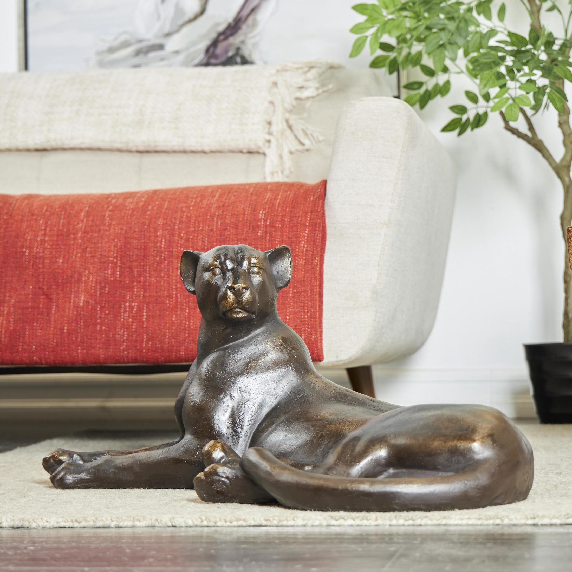 29" x 13" Black Polyresin Laying Leopard Sculpture, by DecMode