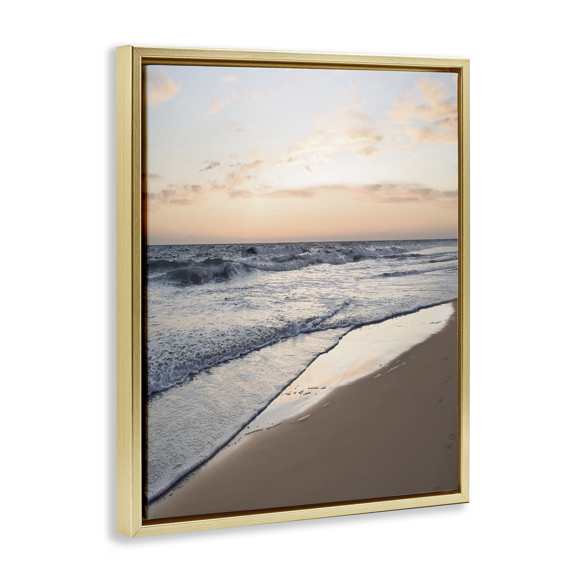 Stupell Industries Beach Tide at Sunset Nautical & Beach Photography Gold Floater Framed Canvas Art Print Wall Art, 25 x 31