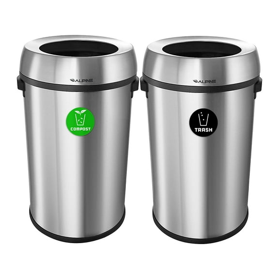 Alpine Industries Commercial Indoor Dual-Stream Trash/Compost Station 34-Gallon Stainless Steel