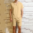 thumbnail image 3 of ZUKMRJPC Mens Short Sets 2 Piece Outfits V Neck Button Up T-Shirts and Shorts Solid Color Casual Lightweight Summer Tracksuit Sets, 3 of 7