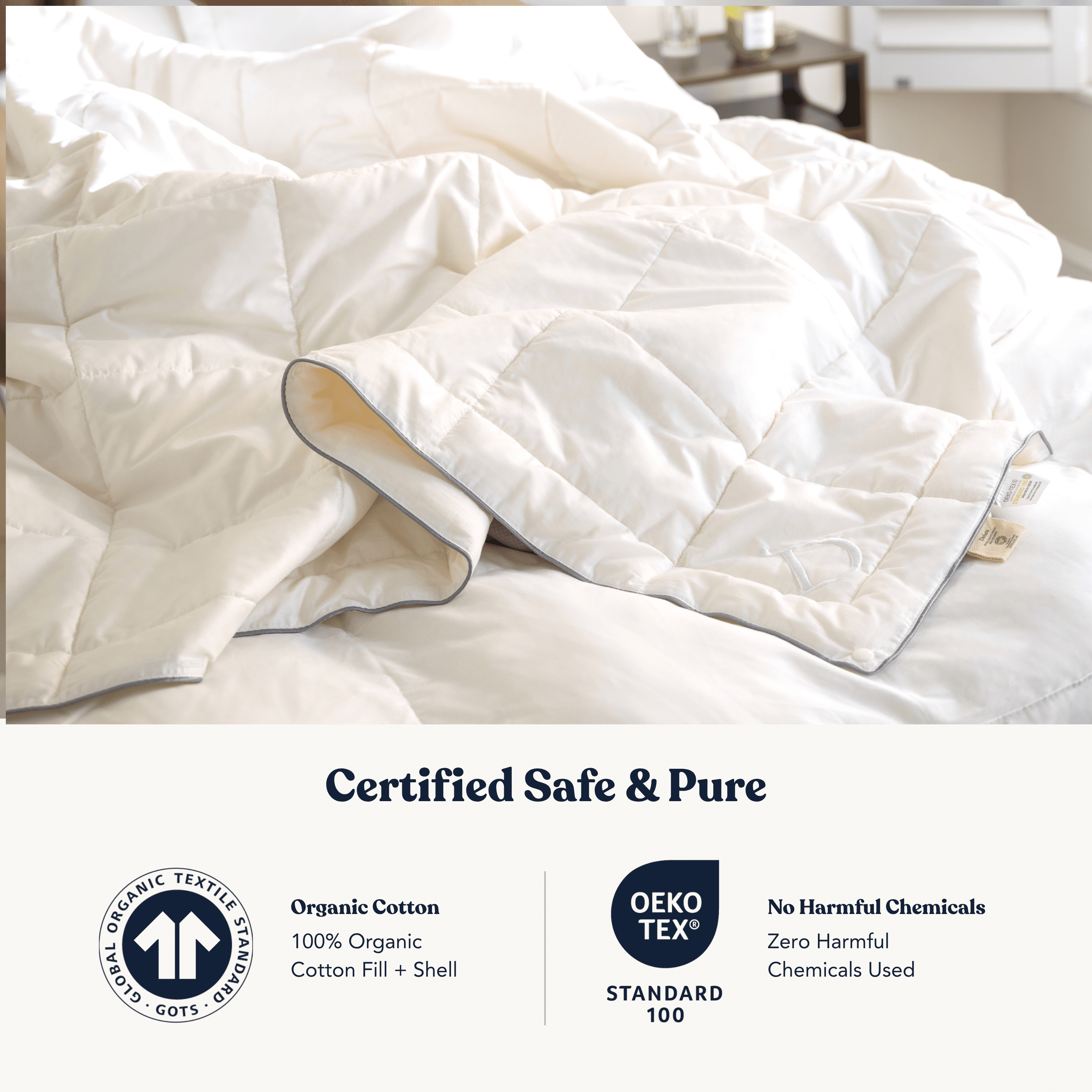 Delara Cotton Air Duvet Insert - 100% Organic Cotton Fill & Shell, GOTS + OEKO-TEX Certified, 400TC Sateen, 300 GSM, Baffle Box, Cool Summer Sleep - Twin (68"×86")