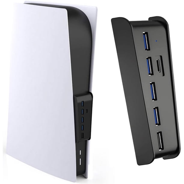 Megadream Hub USB de 6 puertos para accesorios PS5, adaptador divisor de cargador de concentrador de expansión de alta velocidad con 4 USB-A 2.0 + 1 puerto de carga + 1 puerto tipo C, compatible con