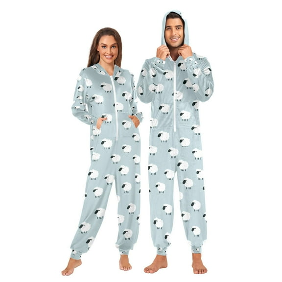 FORMRS Onesies Pajama for Adults Unisex Hoodie Winter Jumpsuit One Piece Sleepwear, Sizes S-2XL, Cartoon Sheep Pattern