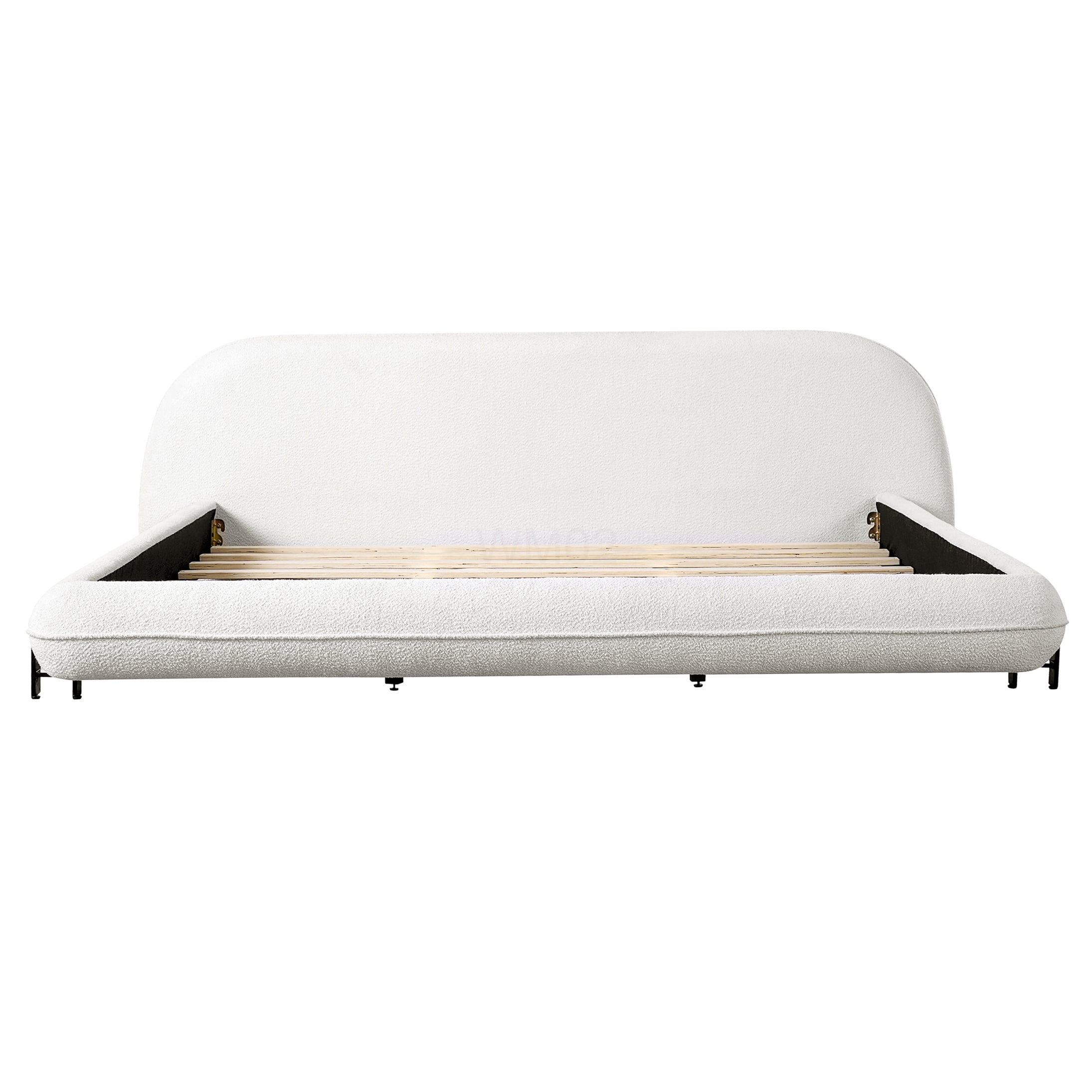 White King Size Upholstered Platform Bed Frame with Curved Boucle Headboard, No Box Spring Needed, Strong Wood & Metal Support