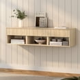 thumbnail image 4 of EYYTHUNG Modern Fluted Cabinet Floating Nightstand Set of 2, Bedside Table with Drawer & Storage Shelf for Small Spaces, Light Oak, 4 of 8