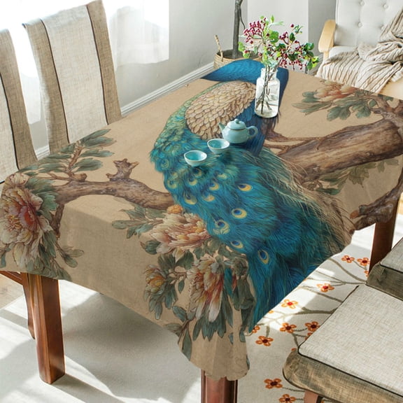 Qxltty Elegent Peacock Square Tablecloth 54×54in Thick Wrinkle Resistant Heat Proof Durable Table Cover for Dining Table