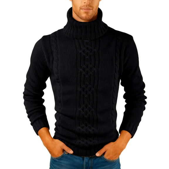 Men's Turtleneck Cable Knit Sweater Long Sleeve Slim Fit Pullover Winter Top