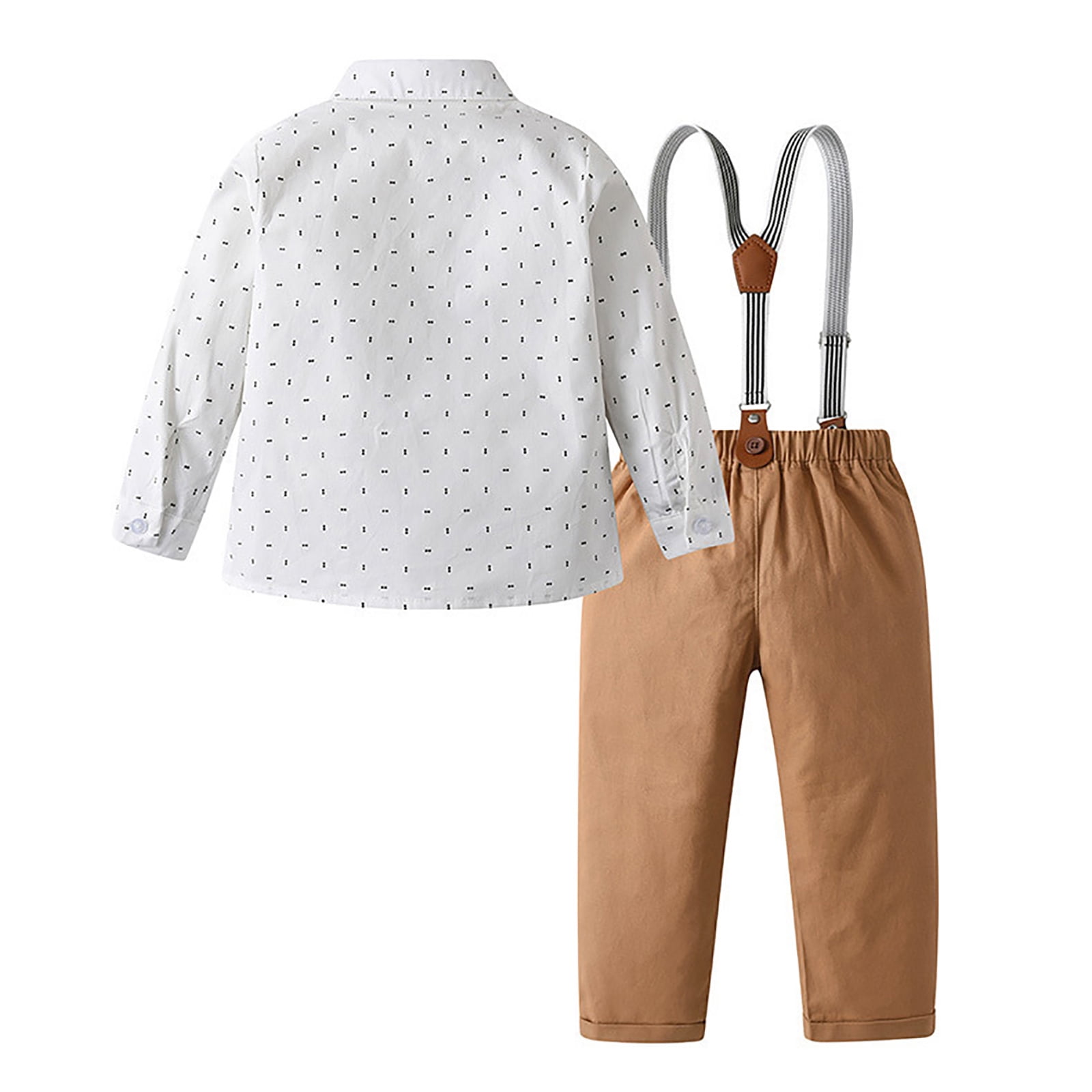 Ketyyh-chn99 Baptism Outfits For Baby Boys Toddler Baby Boy Clothes Suit Gentleman Wedding Outfits Formal Dress Shirt+Bowtie+Suspender Pants Size for 12-18 Months,Khaki