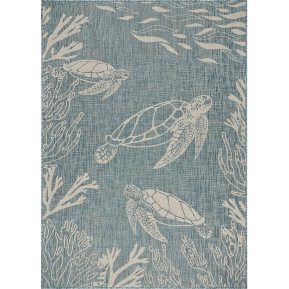 5â€™ x 7â€™ Teal Turtle Indoor Outdoor Area Rug