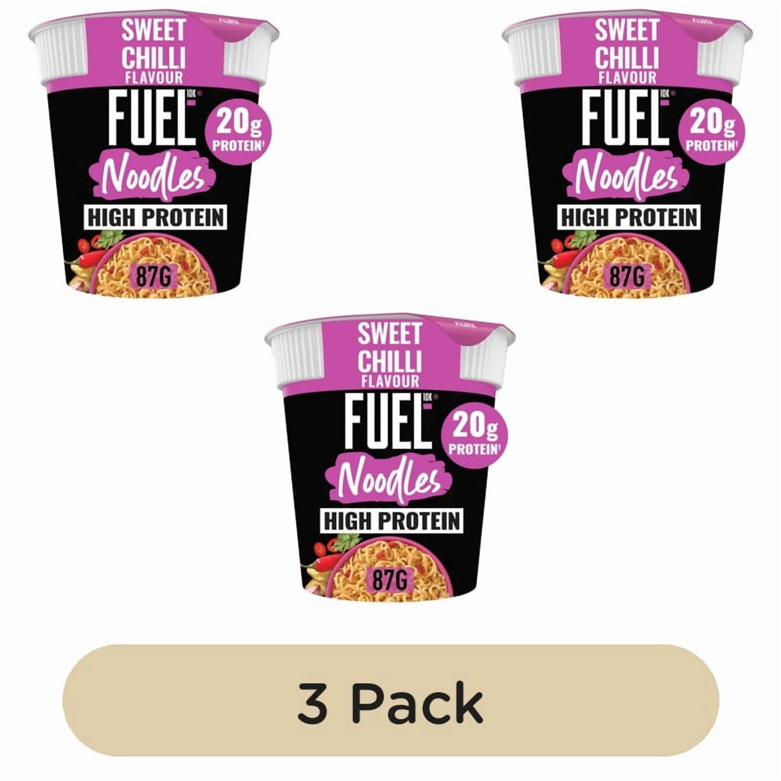 FUEL10K High Protein Sweet Chilli Instant Noodles Snack Pot 87g, British Import (Pack of 3)