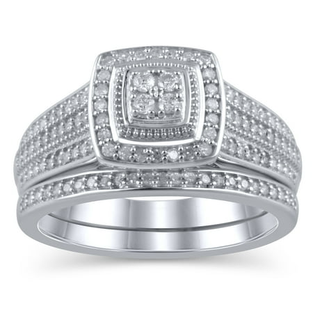 1/3 Carat T.W. JK-I2I3 diamond cushion Bridal Set in sterling silver, Size 4