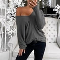 thumbnail image 6 of GigrtiJin Plus Size Tops for Women Long-Sleeved Casual V-Neck Pullover Top Solid Color Basic Loose Shirt Blouse, 6 of 7