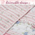 thumbnail image 5 of Cozy Line Shabby Chic Floral Ruffle Stripe 100% Cotton Reversible Quilt Set with Decorative Pillow (Pink, King - 4 Piece), 5 of 6