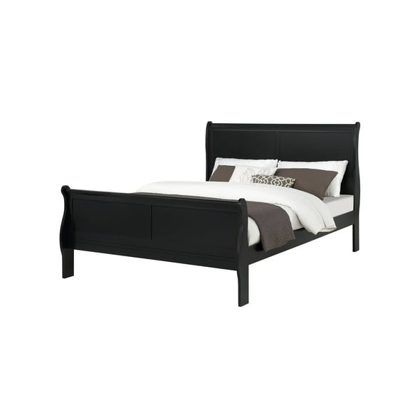 Newboti Furniture Louis Phillipe Black Finish Queen Size Panel Sleigh Bed Solid Wood Wooden Bedroom Furniture NO.53078