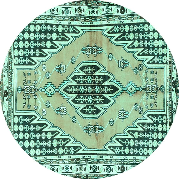 Ahgly Company Machine Washable Indoor Round Persian Turquoise Blue Traditional Area Rugs, 5' Round