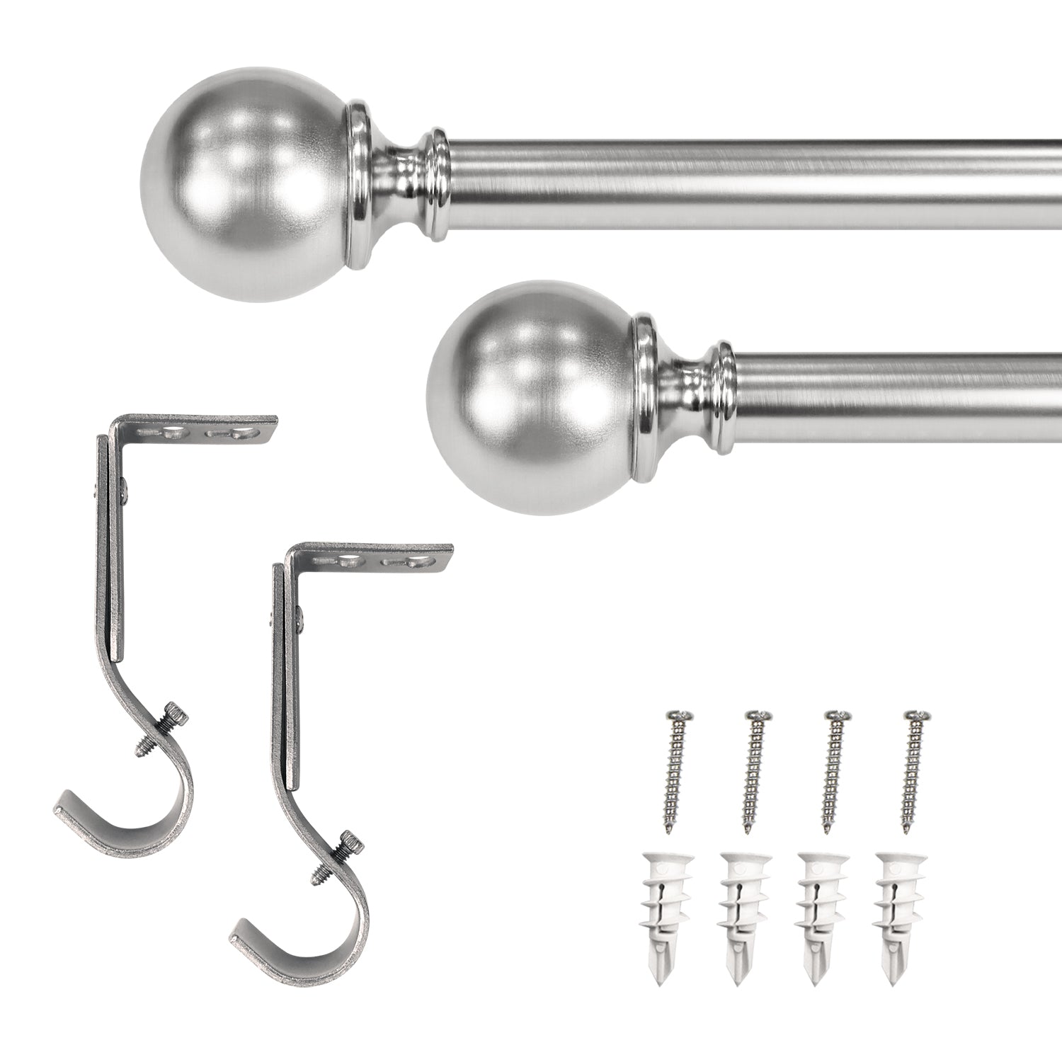 Lumi 36 in. - 72 in. Telescoping 1 in. Single Curtain Rod Kit in Brushed Nickel with Ball Finial