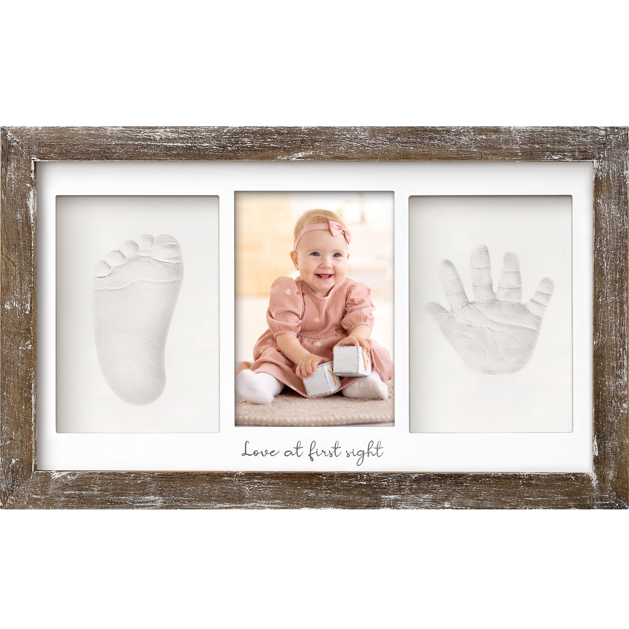 Baby Hand and Footprint Kit - Clay Handprint Keepsake Frame, Newborn Nursery Picture Frame, Personalized New Mom Gifts for Baby First Christmas Shower (Auburn)
