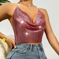 thumbnail image 6 of Mittory Sequin Crop Tank Tops Womens Sexy Deep V Backless HalterCami Tops Shiny Rhinestone Camisole Party Night, 6 of 8