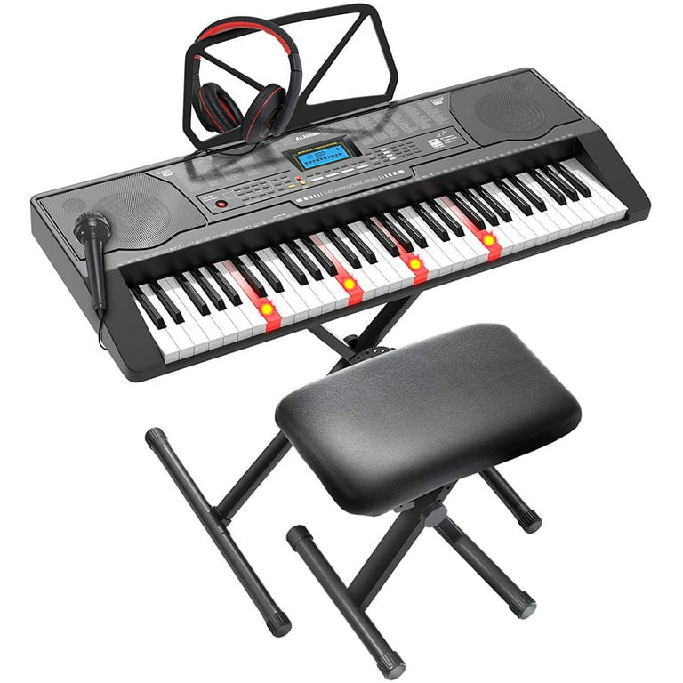 gaffel arabisk median LAGRIMA 61 Key Electric Keyboard Piano with Stand, Smart Light Up Keys for  Beginner, Lighted Portable Keyboard w/Music Player Function, Micphone,  Power Supply, Music Stand, Adjustable Stool, Black - Walmart.com