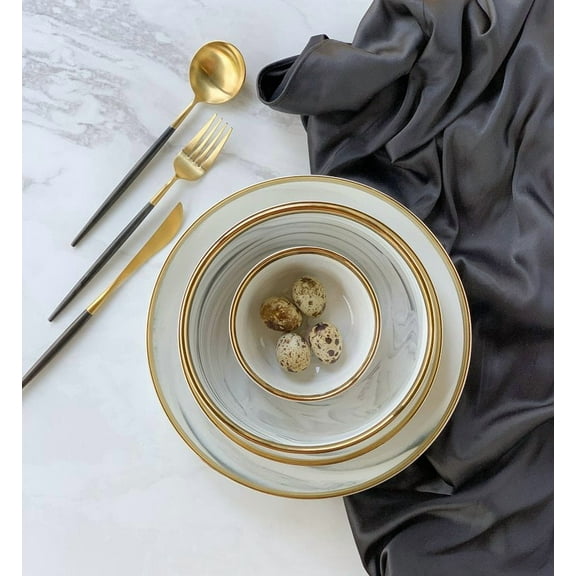 Marble Ceramic Bowl with Gold Rim – 7.4" Large Luxury Serving Bowl for Salads, Pasta & Fruits | Handcrafted Porcelain with Unique Veining | Marcel Ardani – The Luxury Collection