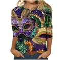 thumbnail image 2 of AGWOLF Mardi Gras Shirts for Women Fancy Mask Printed Crewneck Tops 3/4 Sleeve Carnival Outfit Fat Tuesday Party Blouses, 2 of 5