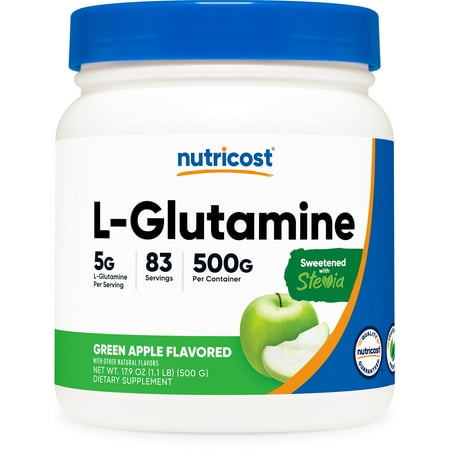 Nutricost L-Glutamine Powder Supplement (Green Apple) 500g - Gut Support, 5 Grams per Serving, Sweetened with Stevia - Gluten Free, Non GMO