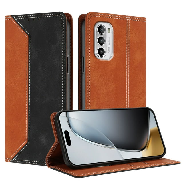 Funda FOXDOCK para Motorola Moto G 5G 2022 de Cuero Premium Bicolor con Ranuras RFID, Carcasa Tipo Billetera Antigolpes y Soporte Plegable