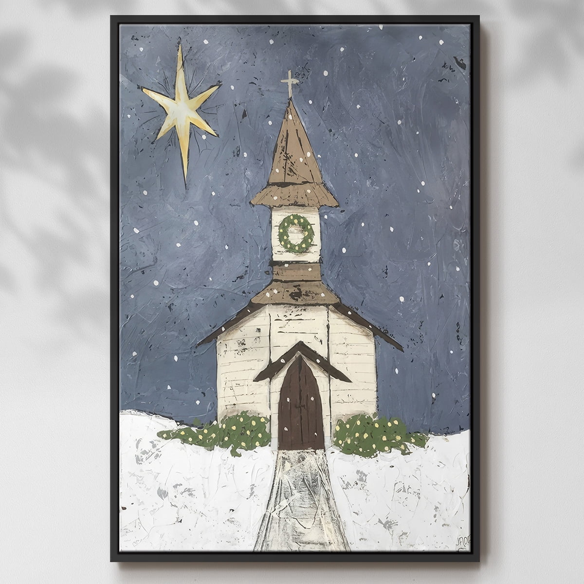 A Silent Night III - Framed Gallery Wrapped Holiday Canvas - 27 x 41 - Black Frame