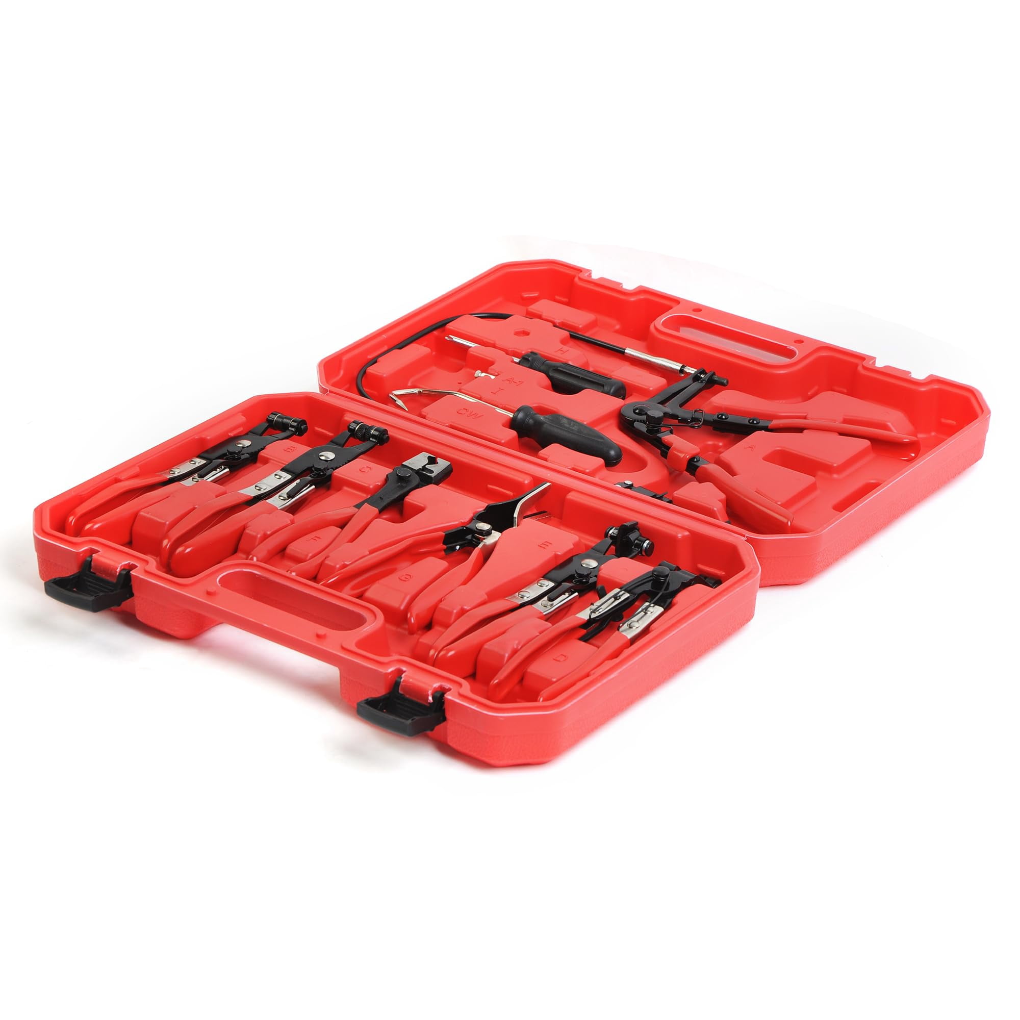 9PCS Hose Clamp Pliers for Fuel Oil and Water Hoses, Long Reach Hose Clamp Remover Kit with Flexible Wire Clic R Type Swivel Jaw Flat Band Pliers Set