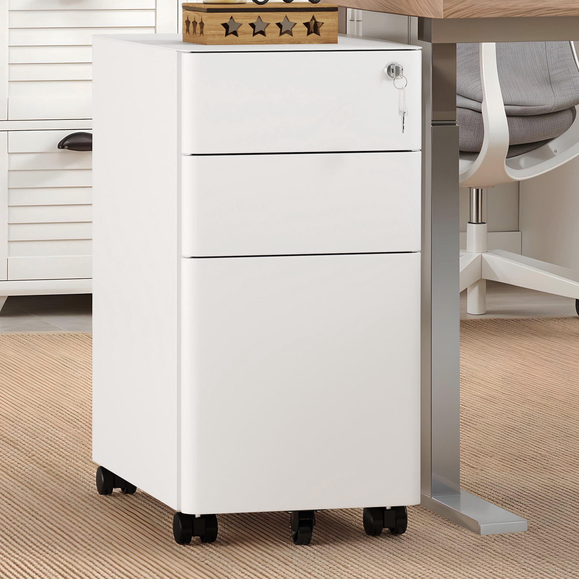 Uforic 3-Drawer Lockable File Cabinet for A4/Letter/Legal Size Folder, Home Office, Assembled Except Casters (White)