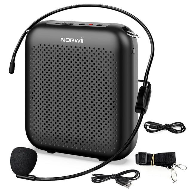 NORWII Mini amplificador de voz portátil recargable con micrófono con cable auriculares y cintura, a