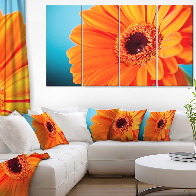 Orange Daisy Gerbera Flower Close up - Flowers Canvas Wall Artwork