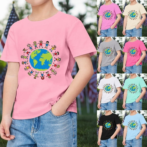 RTKFRFLM Kids' Earth Day Graphic T-Shirt Comfortable Breathable Short Sleeve Top for Boys and Girls Nature Theme Summer Tee Meaningful Children's Day Performance Soft Cotton Size 4-14Y