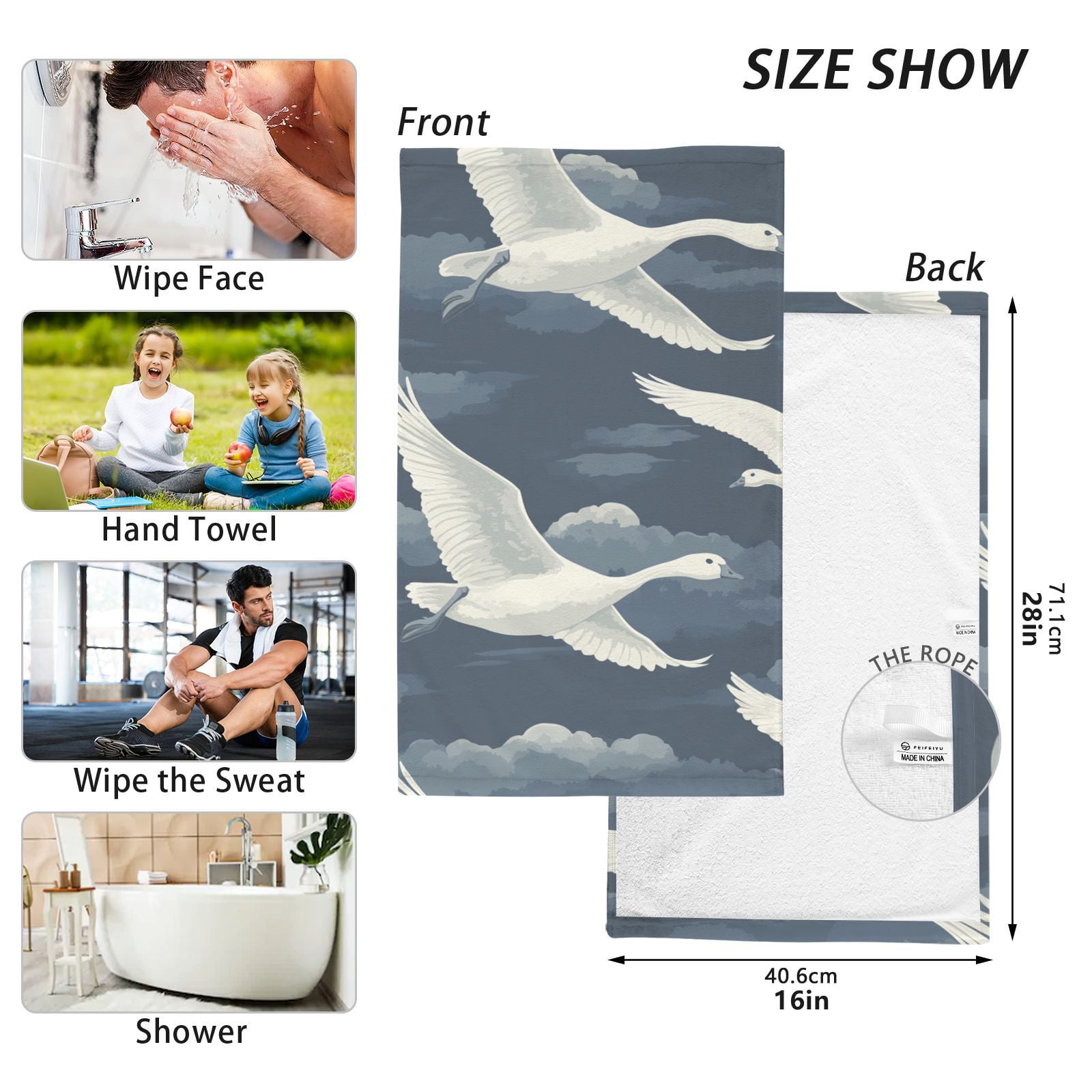 Graceful Geese Hand Towels Cotton Bath Towels Large Face Towels Absorbent for Bathroom 2 Packs