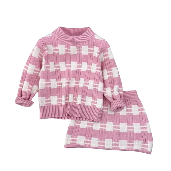 Odeerbi 3-8 Años Niñas Conjuntos de Invierno Suéter de Manga Larga Con Falda Bodycon Conjunto de Dos Piezas Conjunto de Falda Corta de Punto Con Lazo