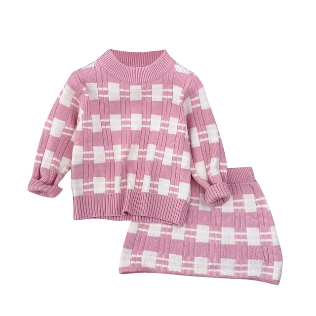 Odeerbi 3-8 Años Niñas Conjuntos de Invierno Suéter de Manga Larga Con Falda Bodycon Conjunto de Dos Piezas Conjunto de Falda Corta de Punto Con Lazo