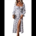 thumbnail image 1 of Vestido Midi Bohemio Floral de Larga con Cuello Cuadrado para Mujer, Informal, Estampado con Abertura Lateral M, 1 of 8