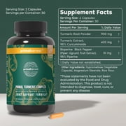 Primal Harvest Turmeric Supplement, Plant Based Turmeric Root Extract with Curcumin & BioPerine, 60ct