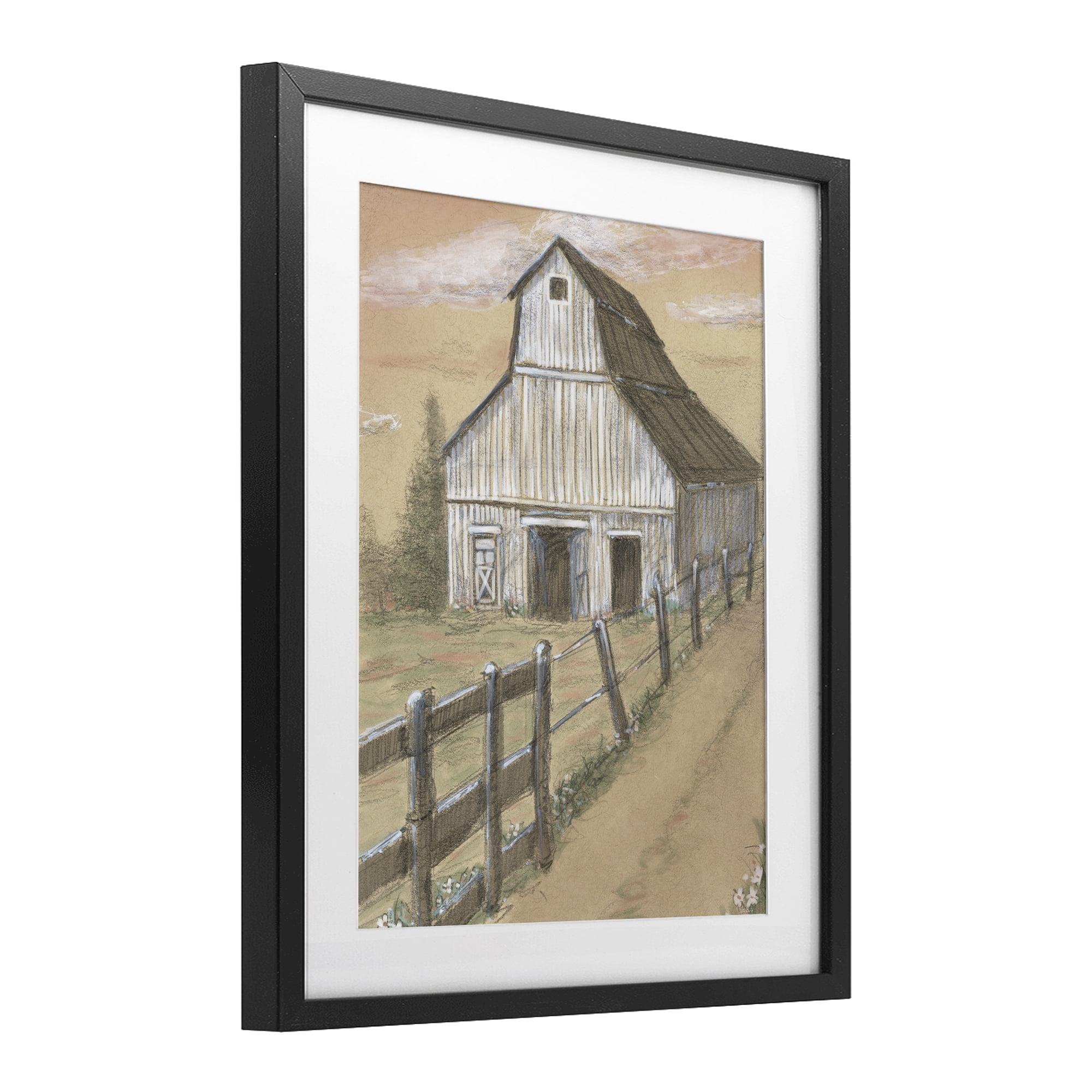 Stupell Industries Barn Fence Drawing Black Framed Print Under Glass, design by Patti Bishop