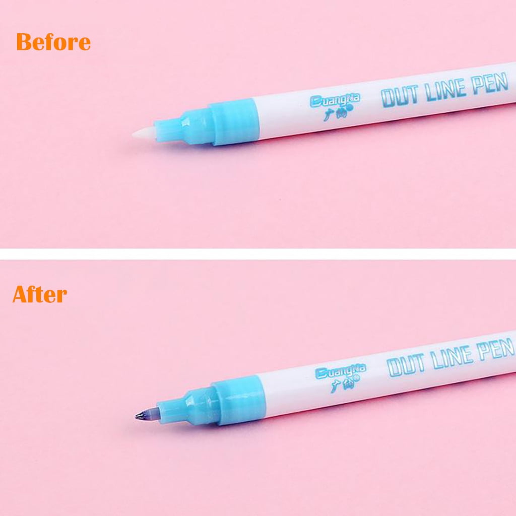 8Pcs Double Line Outline Markers – Glitter Markers & Outline Markers Metallic, Metallic Outline Markers, Double Line Markers for DIY Valentine's Day Bouquets
