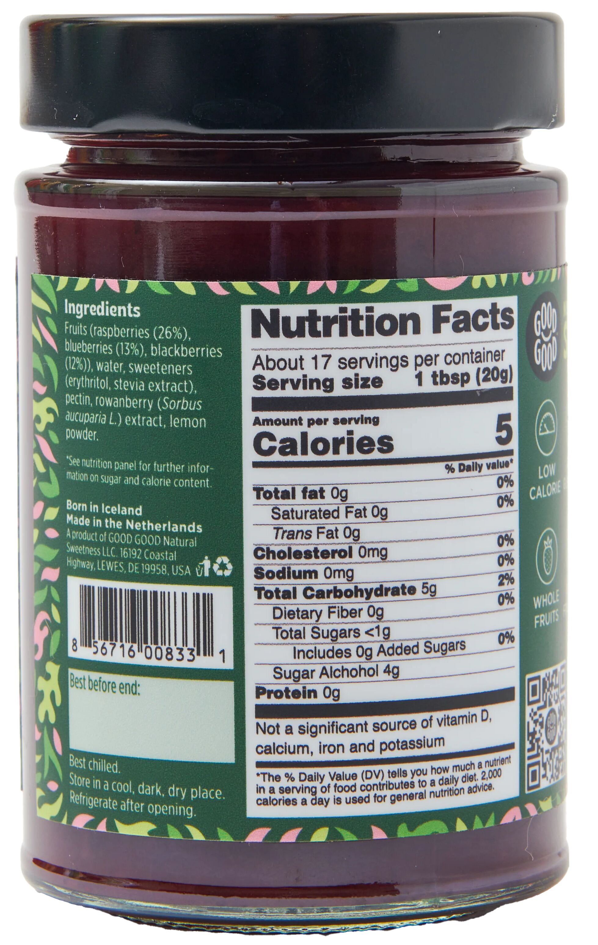 GOOD GOOD Forest Fruits Jam, No Added Sugar, Low Calorie, Keto Friendly, 12 oz, 2 Pack