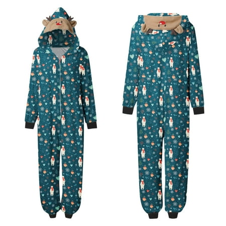 

Henpk Parent-Child Warm Christmas Set Printed Home Wear Hoodid Pajamas Dads Jumpsuit 0110