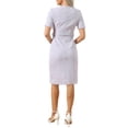 thumbnail image 3 of INSPIRE CHIC Women's Tweed Sheath Dress with Belted Short Sleeve Work 2026 Pencil Dress L Pink Purple, 3 of 5