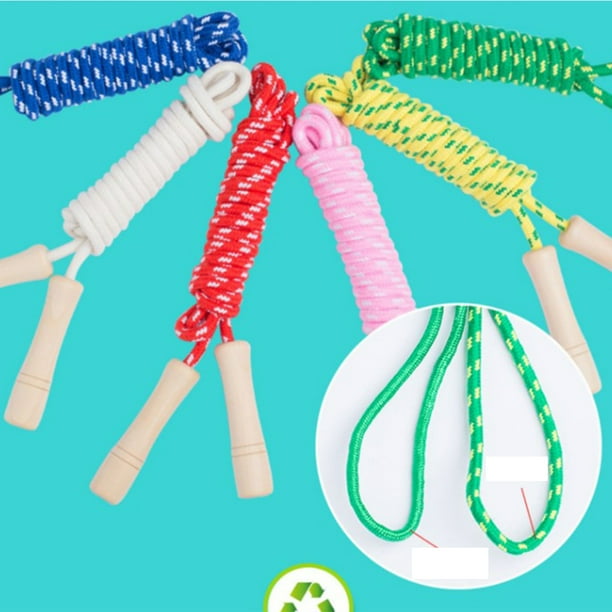JunD Corde à Sauter Enfant – 2,5 M Réglable, Poignées Bois Naturel, Corde Coton Tressé, Pour 5 Ans Et +, Fitness Et Développement