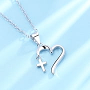 Amy and Annette 18K White Gold Plated Cross and Heart Pendant Necklace
